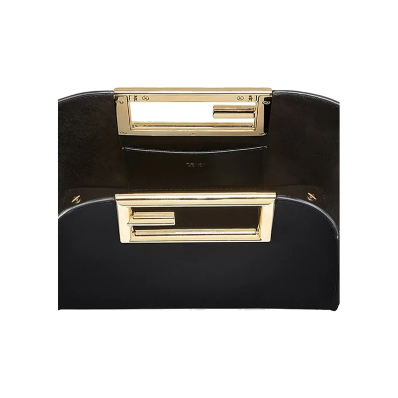 FENDI Calfskin Tote Bag Shopping Bag Shoulder Bag Crossbody Bag Handbag Small Size Women's Black-4