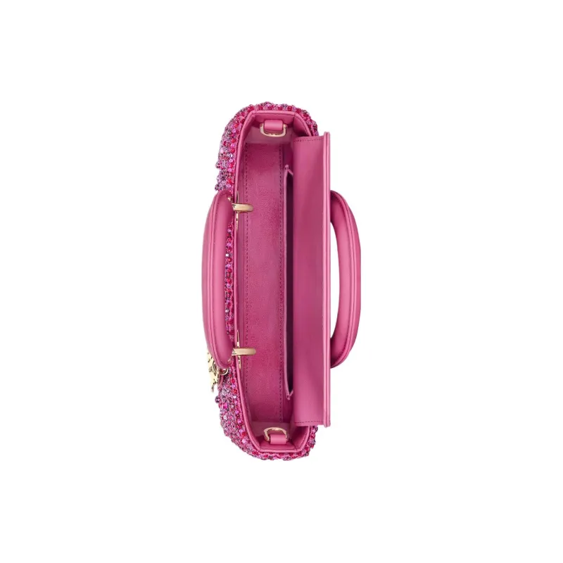 DIOR Lady D-JOY Rhinestone Embroidered Satin Shoulder Bag Crossbody Bag Handbag Small Size Women's Pink-3