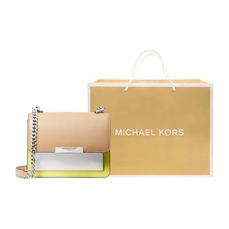 MICHAEL KORS Jade Leather Shoulder Bag, Crossbody Bag Mini Women's Orange & Yellow & White-8