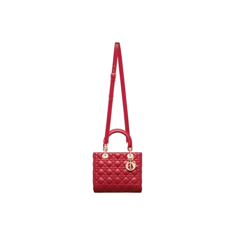 DIOR Lady Dior Lambskin Dior Bag Shoulder Bag Crossbody Bag Handbag Medium Size Women's Isolated Heather Red-1
