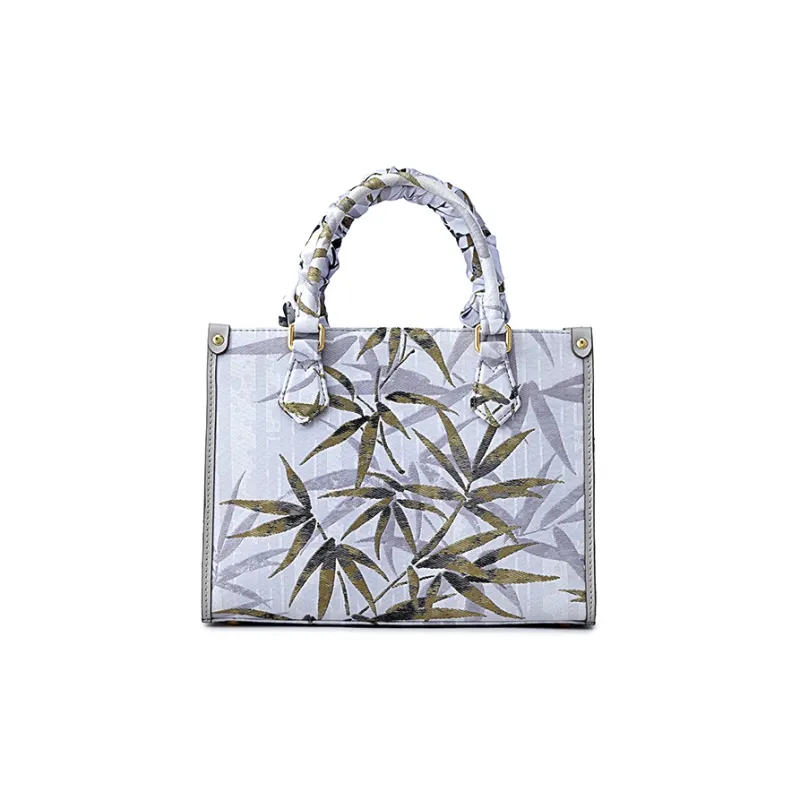FION Fabric With Cow Leather Crossbody Bag, Shoulder Bag Medium Size Women's Cloud Ink Bamboo Shadow-2