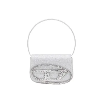 DIESEL Polyethylene Terephthalate With Cow Leather Portable Crossbody Bag, Shoulder Bag Women's Silver