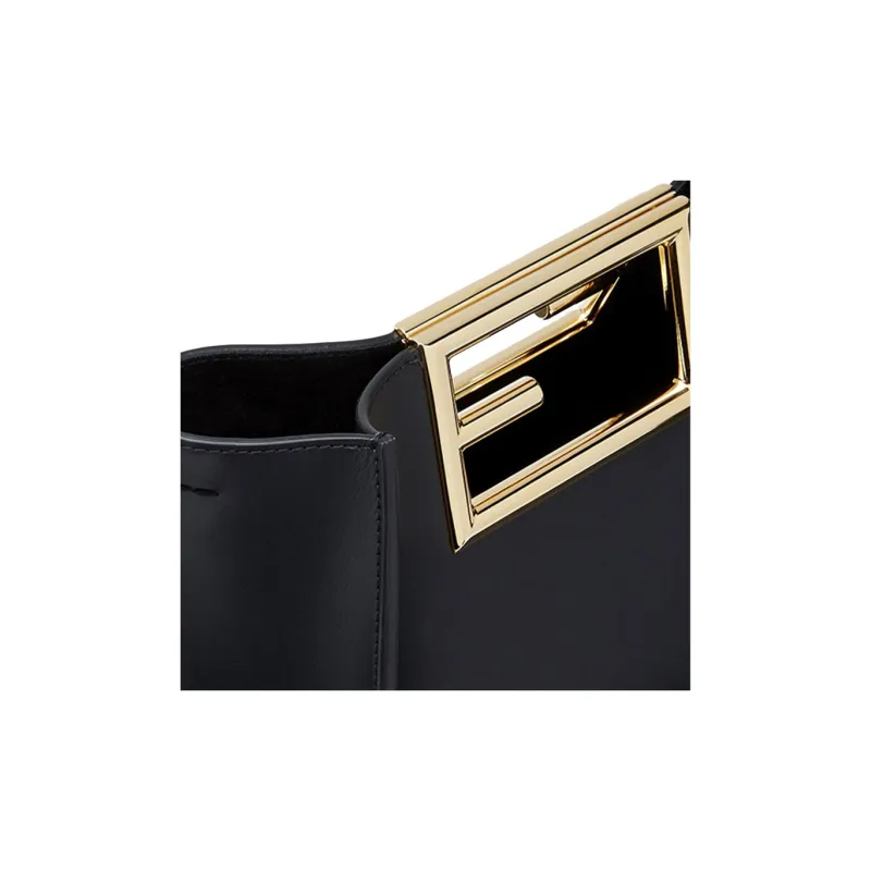 FENDI Calfskin Tote Bag Shopping Bag Shoulder Bag Crossbody Bag Handbag Small Size Women's Black-5