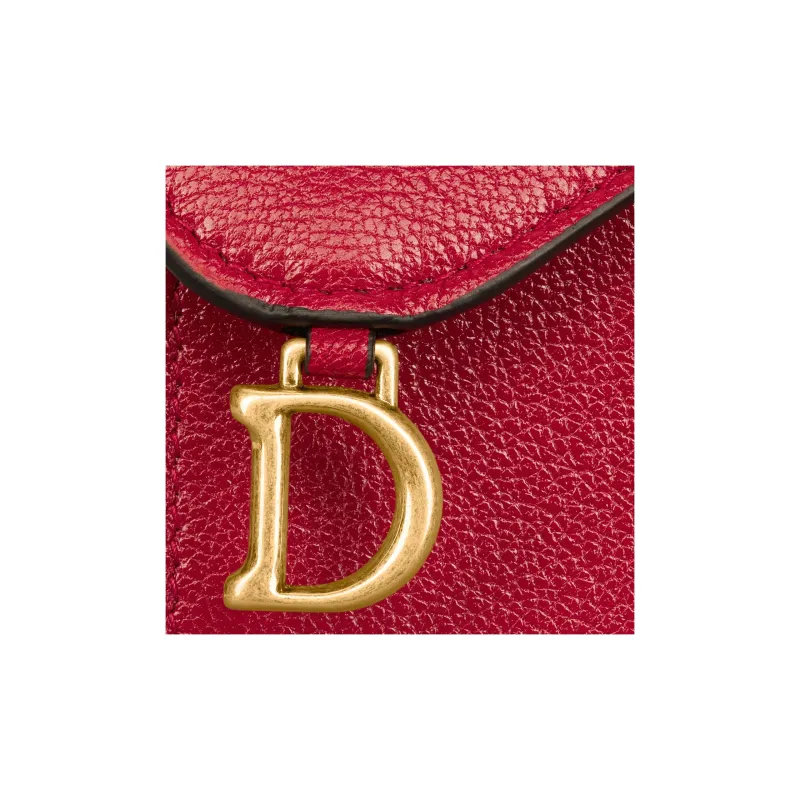 DIOR Saddle Goatskin Card Clip Card Holder Women's Lonely Flower Red-4