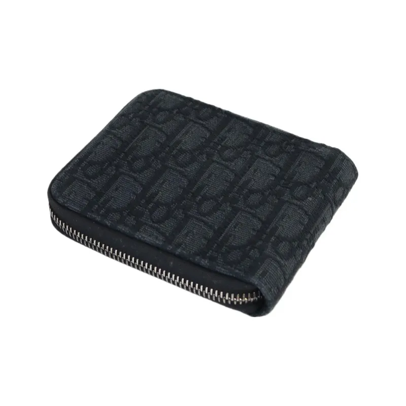 DIOR Calfskin Card Holder With Zipper Wallet Men's Black-2