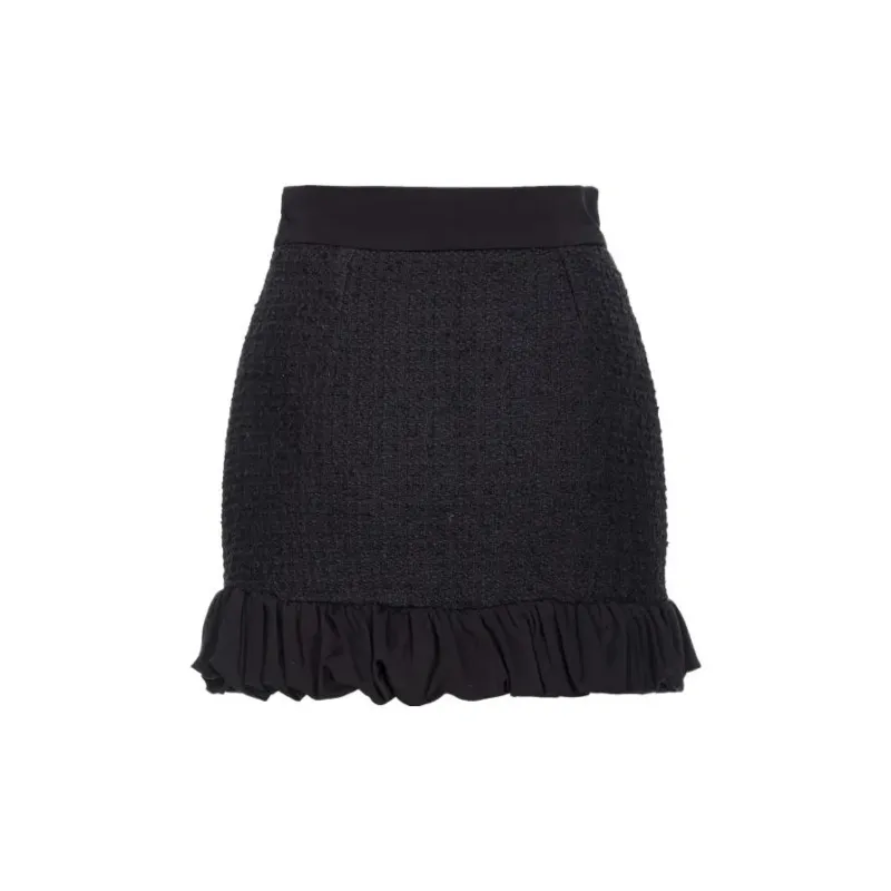 PINKO FW23 Minigonna In Tweed Con Rouches Casual Short Skirts Women's Black-1