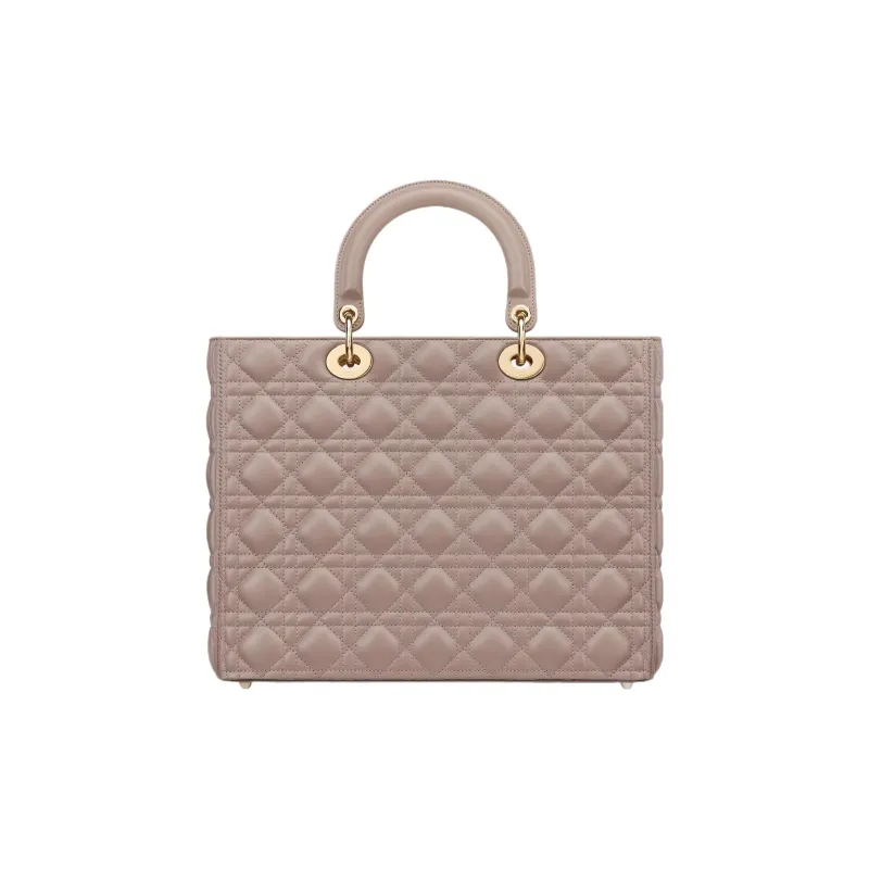DIOR Lady Dior Lambskin Shoulder Bag Crossbody Bag Handbag Large Size Women's Taupe-4