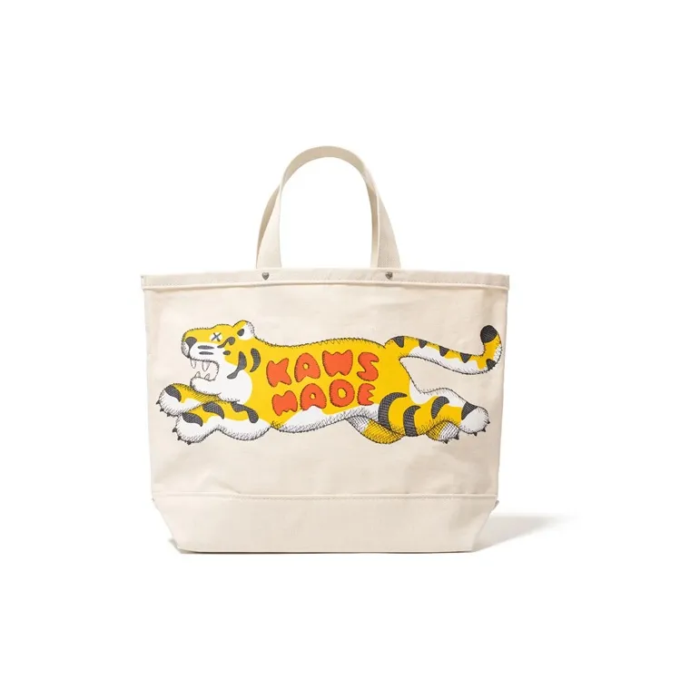 HUMAN MADE KAWS MADE Collaboration Cotton Canvas Bag One Shoulder Handbag Large Size Unisex Beige-0