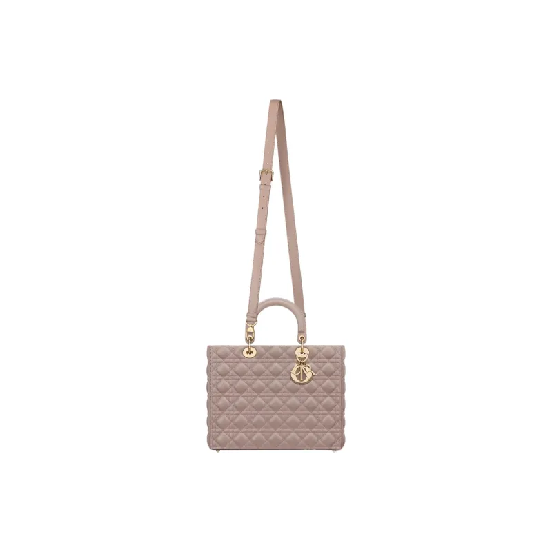 DIOR Lady Dior Lambskin Shoulder Bag Crossbody Bag Handbag Large Size Women's Taupe-1