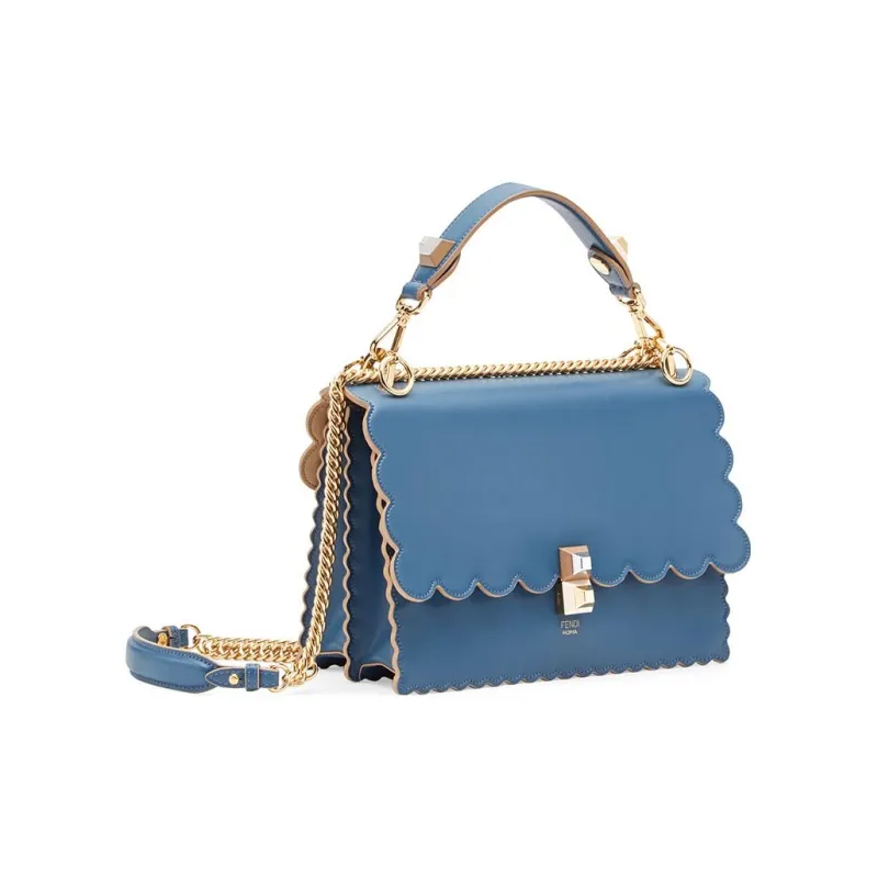 FENDI Kan I Leather Chain Bag, One Shoulder Handbag Women's Blue-1