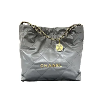 CHANEL Shiny Calfskin Tote Bag, Shopping Bag, Handbag, Shoulder Bag Medium Size Women's Gray