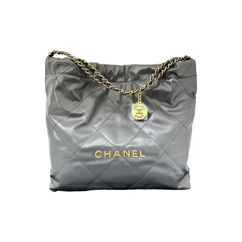 CHANEL Shiny Calfskin Tote Bag, Shopping Bag, Handbag, Shoulder Bag Medium Size Women's Gray-0