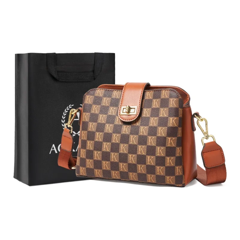 AOKANG PVC With Synthetic Leather Monogram Bag Commute Shoulder Bag, Crossbody Bag Women's Khaki Coffee/Caramel Brown-4