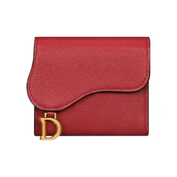 DIOR Saddle Goatskin Wallet Women's Lonely Flower Red