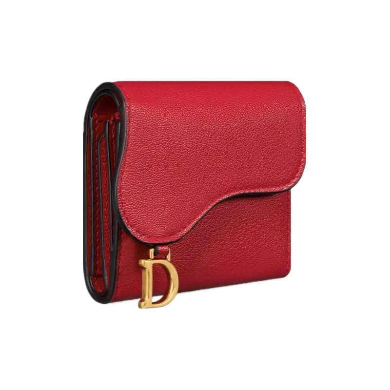 DIOR Saddle Goatskin Wallet Women's Lonely Flower Red-1