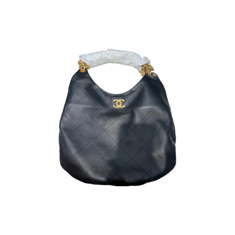 CHANEL Lambskin Hobo Bag, Hippie Bag, Shoulder Bag, Handbag Women's Black-0