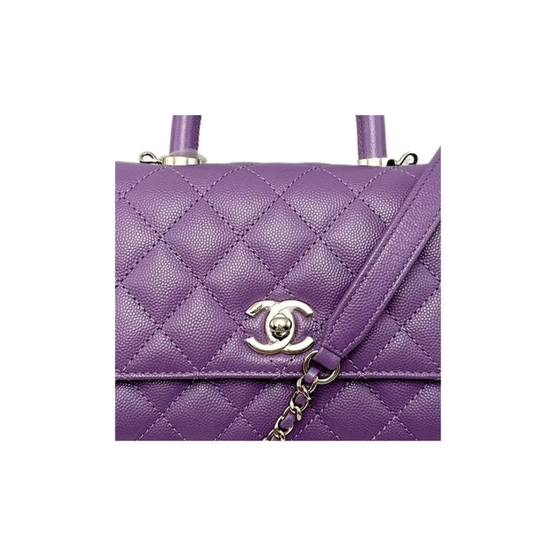CHANEL Coco Handle Calfskin Handbag, Shoulder Bag, Crossbody Bag Mini Women's Purple-3