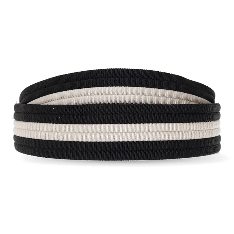 BALLY Horizontal Stripes Print Smooth Buckle Leather Belts Men's Black White Width: 3.5cm-2