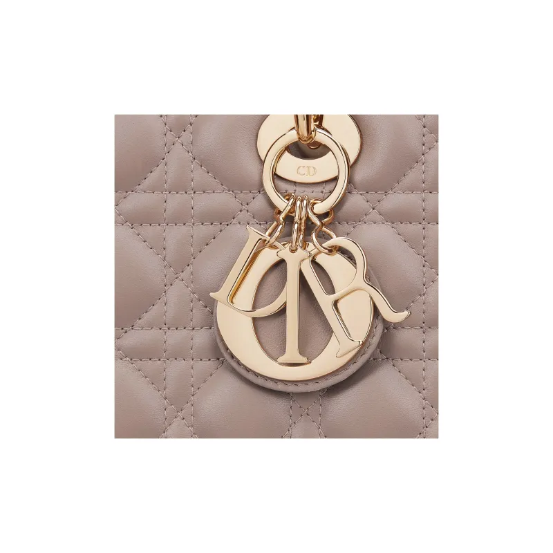 DIOR Lady Dior Lambskin Shoulder Bag Crossbody Bag Handbag Large Size Women's Taupe-5