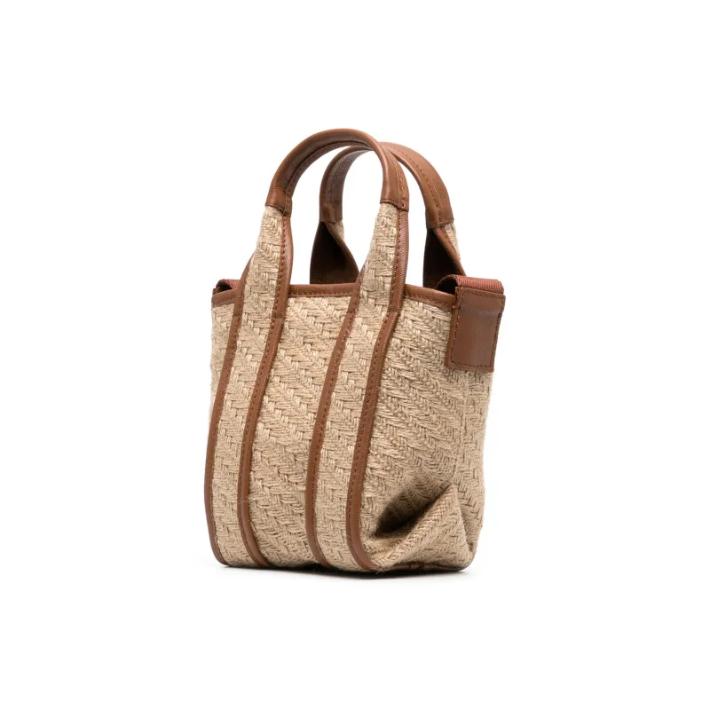 See By Chloe Calfskin & Jute Shoulder Bag, Crossbody Bag, Handbag Women's Beige Patch Material With Chocolate-1