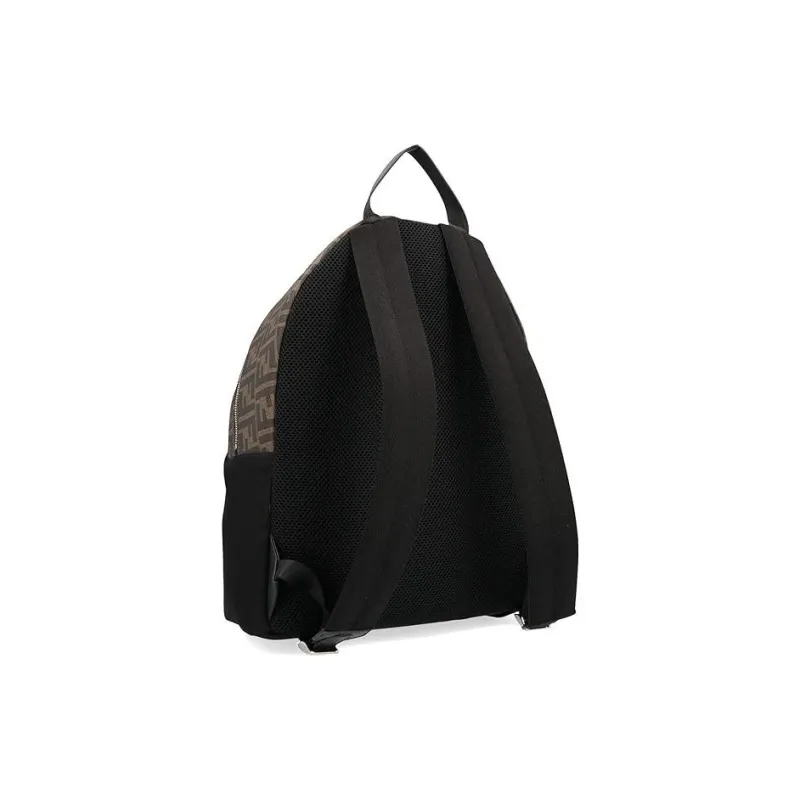 FENDI Coated Canvas Patchwork Nylon Backpack Men's Black Brown & Multicolor-4