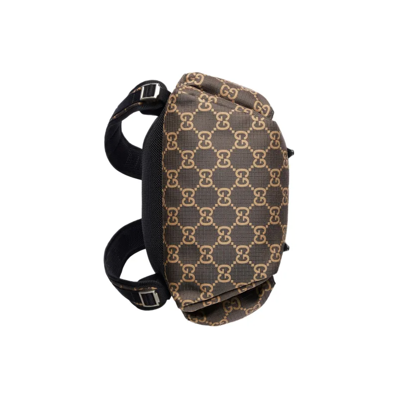 GUCCI Recycled Polyester Bonded Satin Binding Backpack Large Size Men's Ebony & Beige-6
