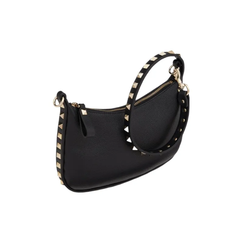 Valentino ROCKSTUD Grain Cow Leather Clutch Mini Women's Black-4