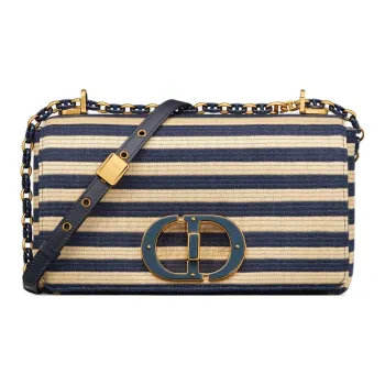 DIOR Caro Coconut Grass Shoulder Bag Crossbody Bag Medium Size Women's Natural Denim Blue
