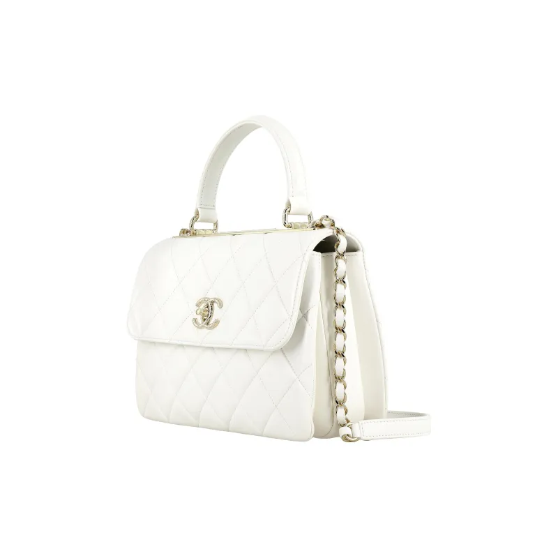 CHANEL Trendy Cc Lambskin Flap Bag, One Shoulder Handbag, Crossbody Bag Women's White-1
