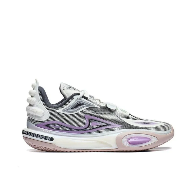 LiNing All City 11 V2 Kids & Youth Cushioning, Wear Resistant Low Top Basketball Shoes Unisex White Purple-1