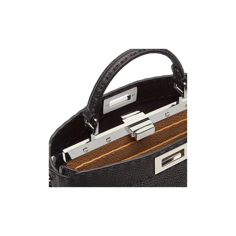 FENDI Peekaboo ISeeU Calfskin Trunk Bag, Shoulder Bag, Crossbody Bag, Handbag Trumpets Women's Black-4