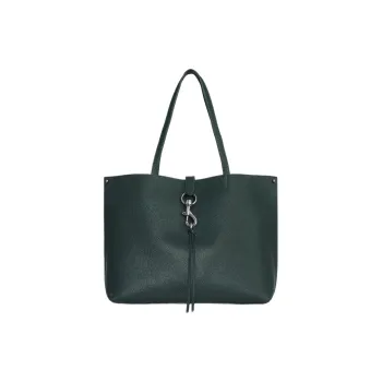 REBECCA MINKOFF Genuine Leather Tote Bag Shopping Bag Handbag Women's Deep Jade Color With Bronze Accents