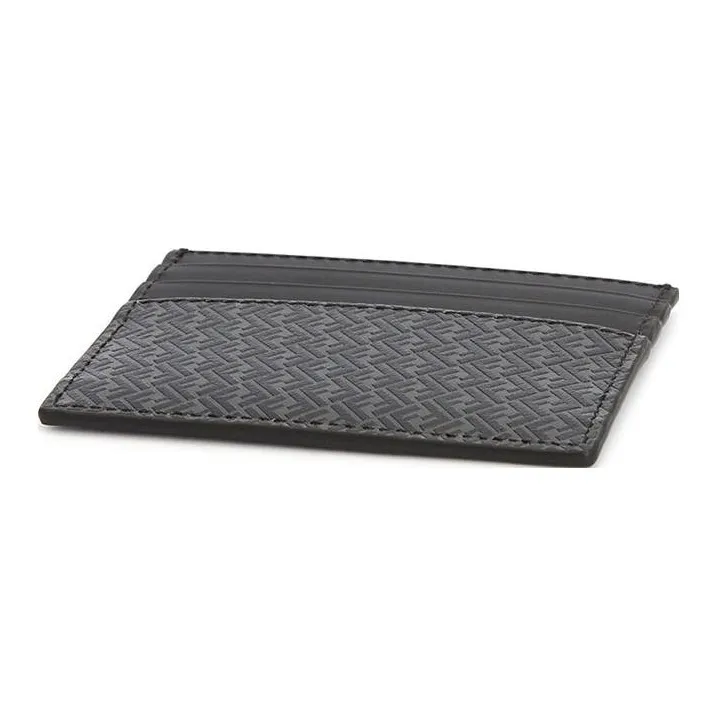 FENDI Calfskin Card Holder Card Holder Men's Black Gray-3