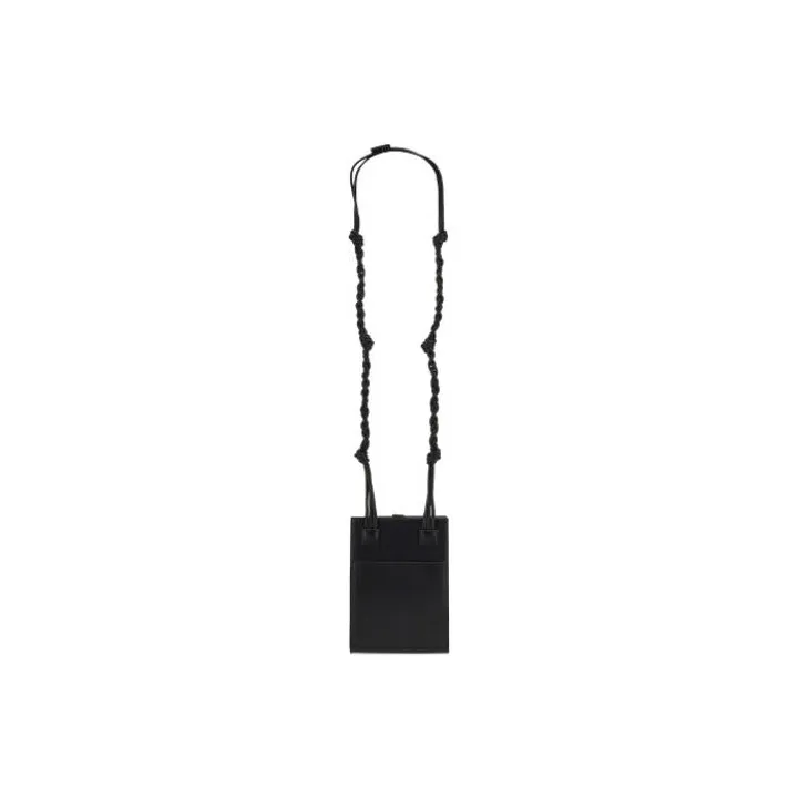 JIL SANDER Calfskin Combined With Lambskin One Shoulder Crossbody Cell Phone Pouch Men's Black-4