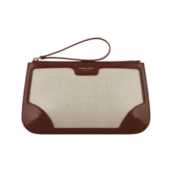 GIORGIO ARMANI Canvas With Leather Clutch Women's Brown & Beige