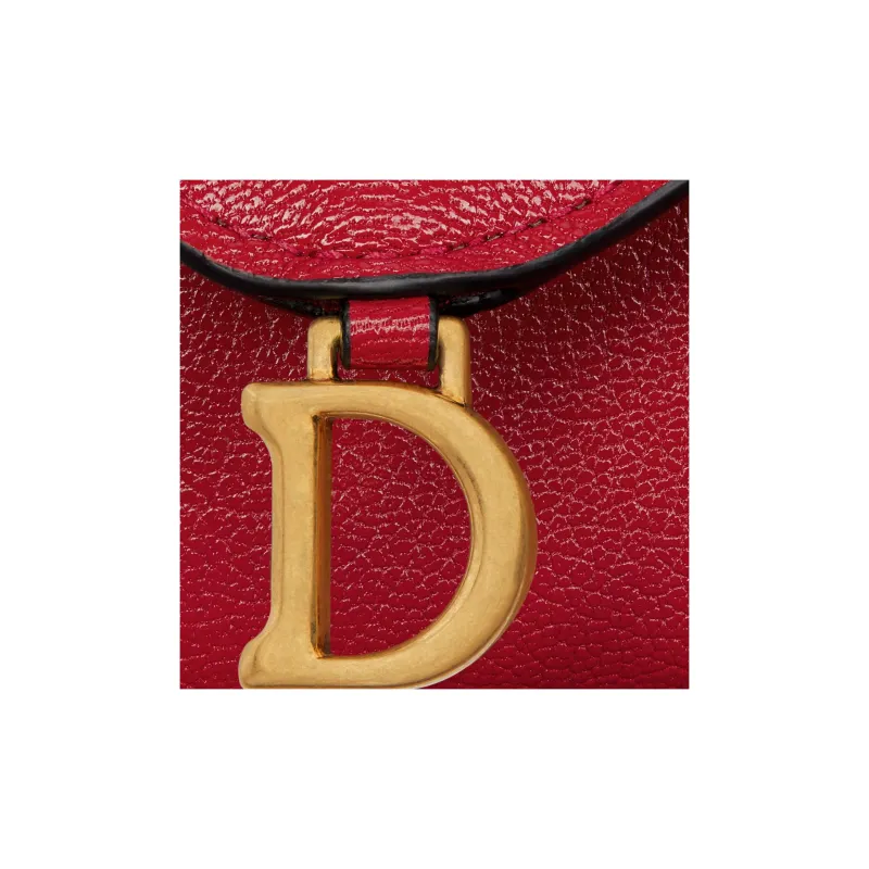 DIOR Saddle Goatskin Wallet Women's Lonely Flower Red-4