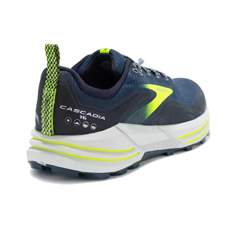 Brooks Cascadia 16 Anti Slip Wear Resistant Low Top Slip Resistant Casual Men's Gray Blue Yellow-3