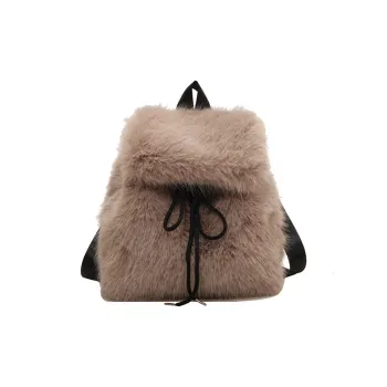 JANE KLAIN Plush Backpack Small Size Women's Coffee/Khaki/Ecru