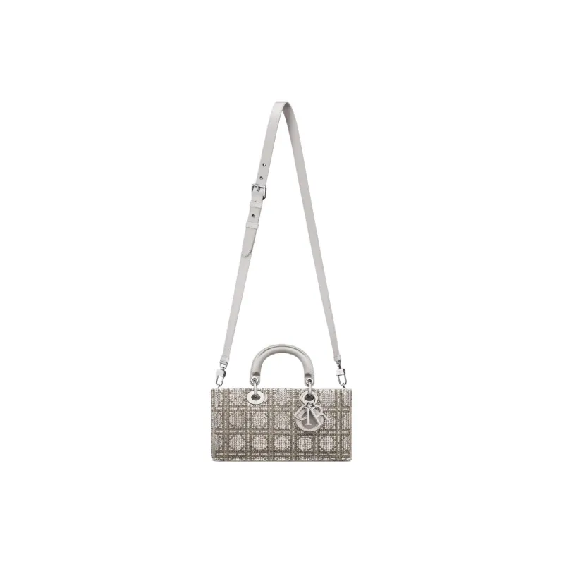 DIOR Lady Dior Embroidery Satin Lady Dior Bag, Shoulder Bag, Crossbody Bag, Handbag Medium Size Women's Gray-2