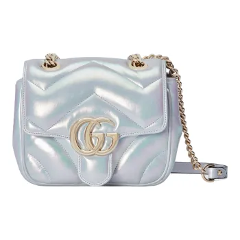 GUCCI Marmont Leather Crossbody Bag, Shoulder Bag Women's Blue Iridescent