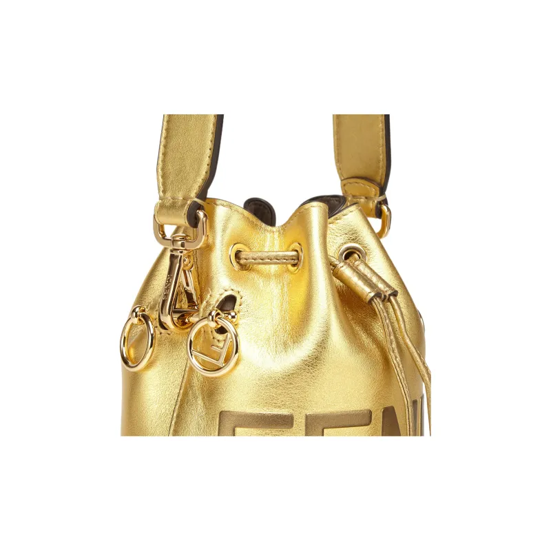 FENDI Mon Tresor Calfskin Bucket Bags Shoulder Bag Crossbody Bag Handbag Mini Women's Gold-4