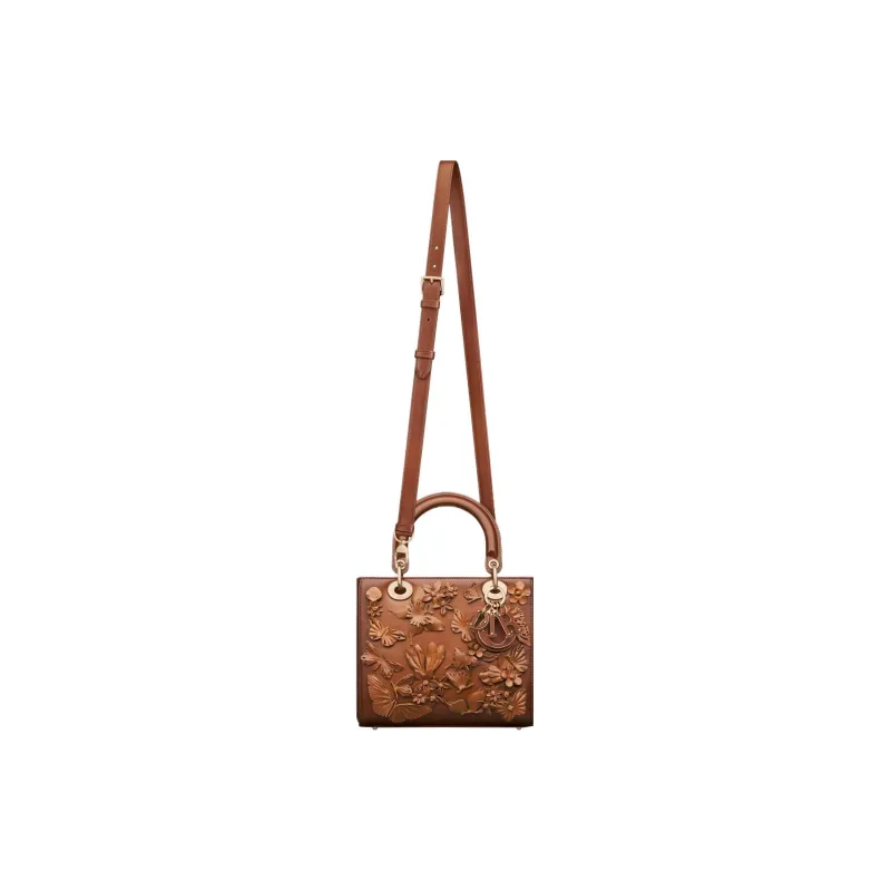 DIOR Lady Dior Cow Leather Dior Bag Shoulder Bag Crossbody Bag Handbag Medium Size Women's Brown-4