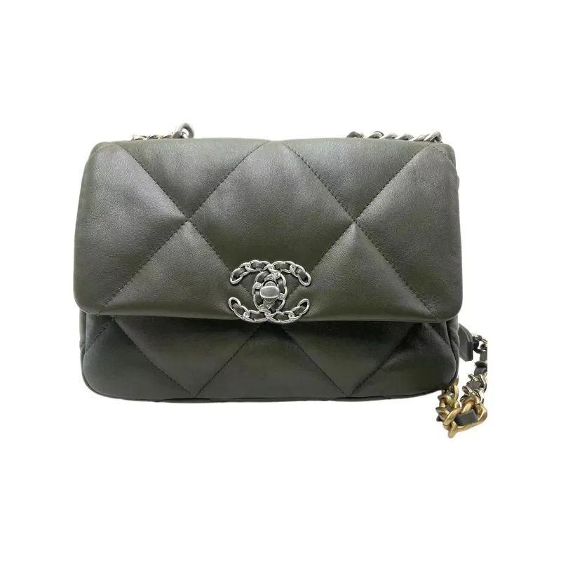 CHANEL 19Bag Bright Lambskin Flap Bag Handbag, Shoulder Bag, Crossbody Bag Trumpets Women's Green-0