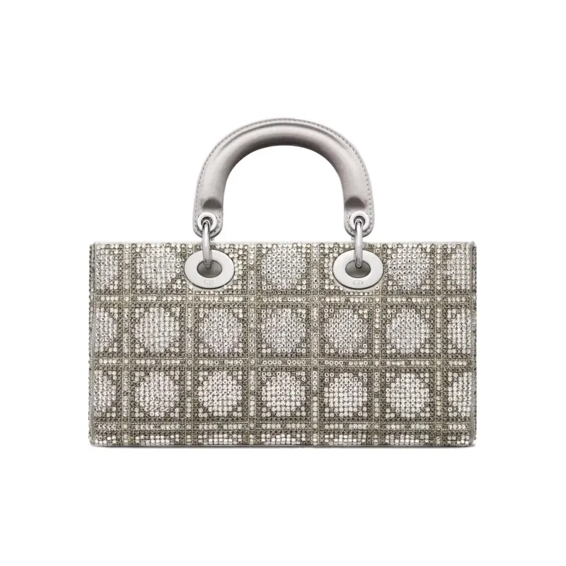 DIOR Lady Dior Embroidery Satin Lady Dior Bag, Shoulder Bag, Crossbody Bag, Handbag Medium Size Women's Gray-5