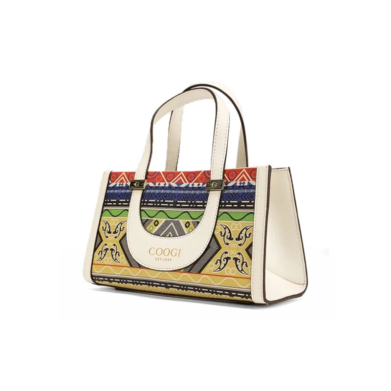 COOGI Cow Leather With Synthetic Leather Tote Bag, Handbag, Shoulder Bag Women's Ecru-1