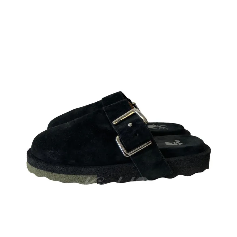 OFF WHITE Sponge Buckle Slippers Black Khaki-4