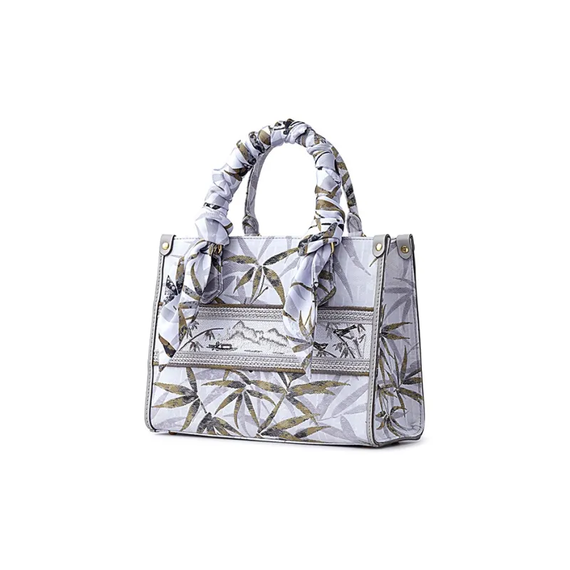 FION Fabric With Cow Leather Crossbody Bag, Shoulder Bag Medium Size Women's Cloud Ink Bamboo Shadow-1