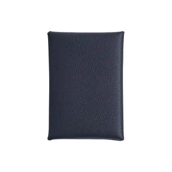 HERMES CalviCalvi Duo Evercolor Calfskin Wallets Card Holders Women's 2Z Bleu Nuit Midnight Blue