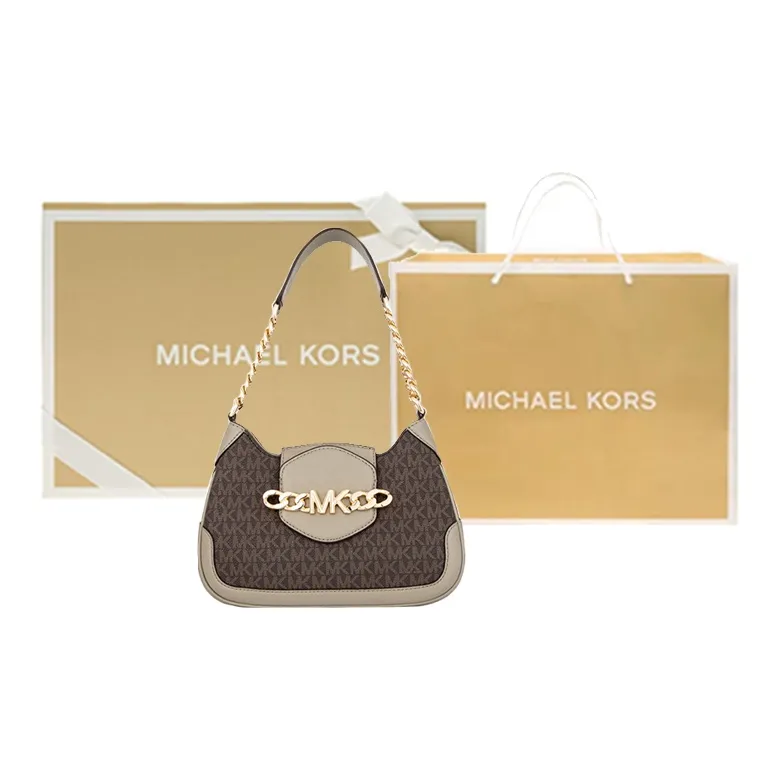MICHAEL KORS Hally Cow Leather Shoulder Bag Women's Gray Green & Brown-8