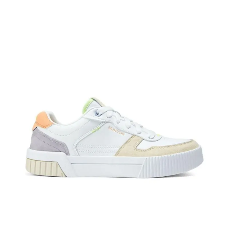 Skechers Court Classics Slip Resistant Low Top Skateboard Shoes Women's White Yellow Gray-1